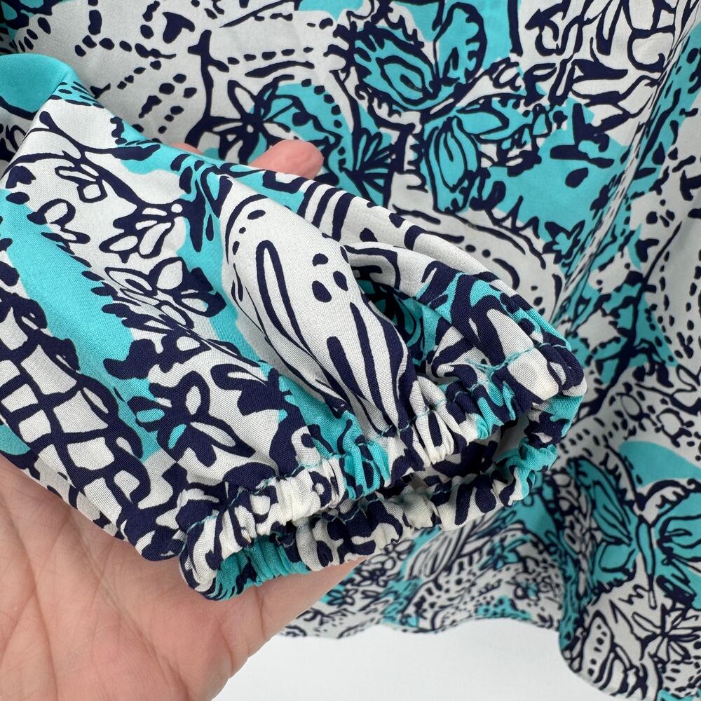 Lilly‎ Pulitzer Blouse Womens XS Blue Floral V-Neck Sarabeth Hippy Hippy Shake - Picture 4 of 9